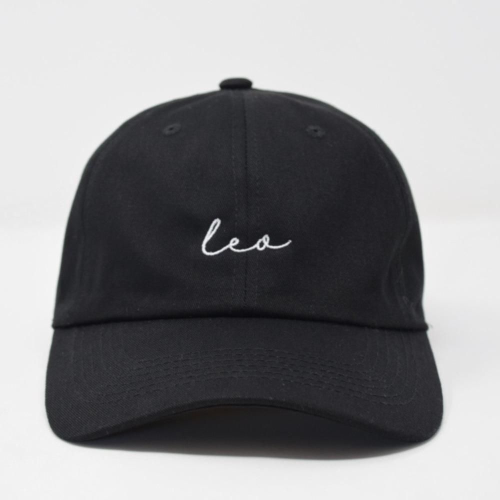 BLACK - Leo Embroidered 6 Panel Unstructured Adjustable Baseball Dad Hat